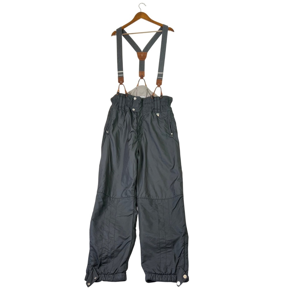 Post Card Mens Ski Bibs Pants Black Made in Italy Size 54 Medium Suspenders Lux